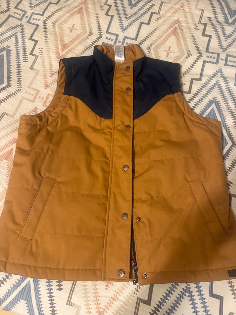 Cinch Two-Tone Puffer Vest in Caramel and Black